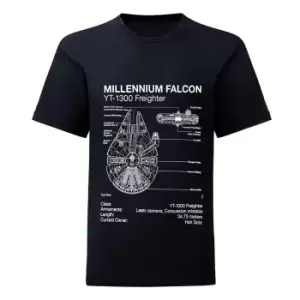 image of Star Wars Unisex Adult Millennium Falcon Sketch T-Shirt (M) (Black)