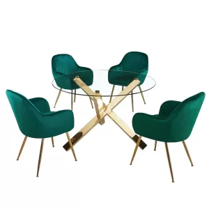 Image of Laila 4 Seater Dining Set - Forest Green Green