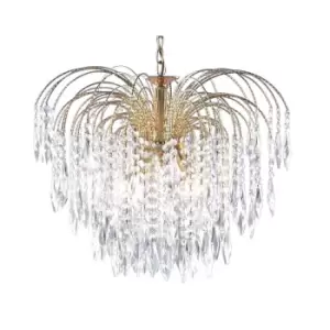 image of Waterfall 5 Light Ceiling Chandelier Gold with Crystals, E14