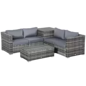 image of Outsunny 6pc Rattan Corner Sofa Set - Grey