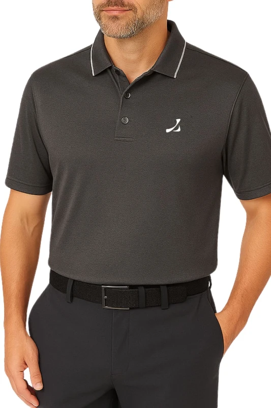 Image of Island Green UV Protection Stretch Waffle Knit Golf Polo Shirt Charcoal