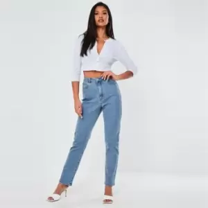 image of Missguided Highwaisted Stretch Straight Leg Jean - Blue