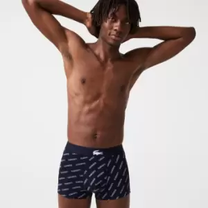 Image of Lacoste Mens Stretch Cotton Trunk 3 Pack Size 6 - XL Navy Blue / White / Grey Chine / Navy Blue