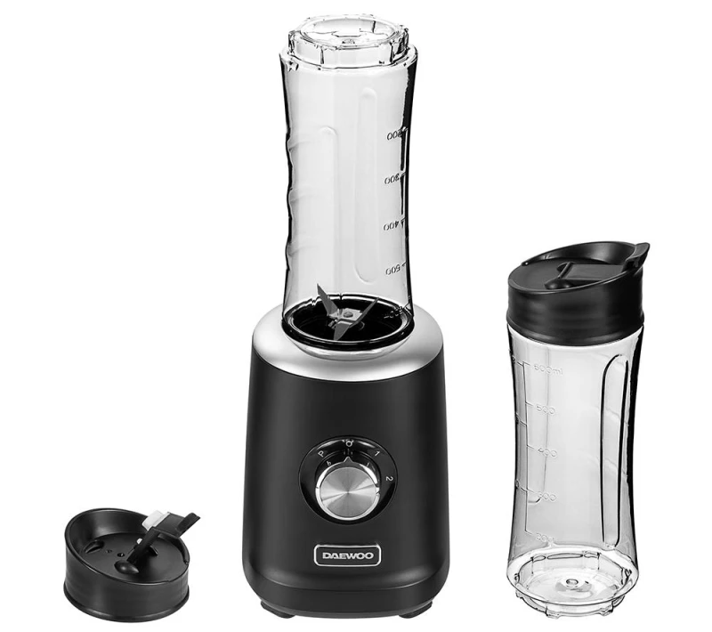 Image of Daewoo Daewoo 500W 'VertiBlend' Smoothie Maker Blender with 2 × 600 ml Travel Cups in Black Size: 600ml Black 600ml Unisex 5024996985580