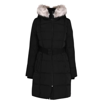 Image of DKNY Belted Long Puffer Jacket - Black