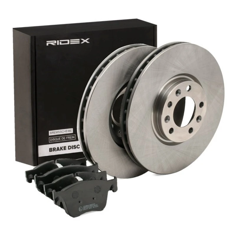 Image of RIDEX 3405B1495 Brake disc and pads set Front Axle, Brake Disc Type: Vented, excl. wear warning contact Brake Set,disc brakes (3405)