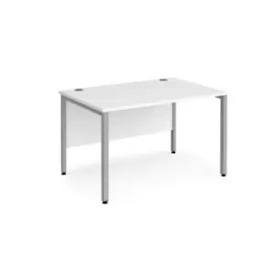 image of Office Desk 1200mm Rectangular Desk With Bench Leg White Tops With Silver Frames 800mm Depth Maestro 25