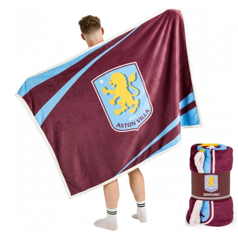 Image of Team Aston Villa Officially Licensed Sherpa Fleece Blanket 152 x 117cm Aston Villa FC unisex One Size