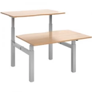 image of Elev8² Rectangular Sit Stand Back to Back Desk with Beech Coloured Melamine Top and Silver Frame 4 Legs Touch 1200 x 1650 x 675 - 1300 mm