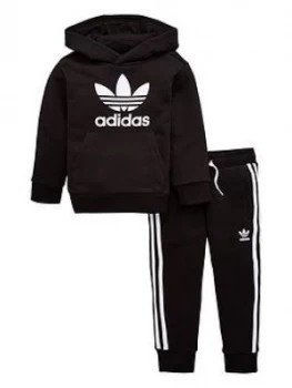 Image of Boys, adidas Originals Trefoil Hoodie Set - Black, Size 7-8 Years