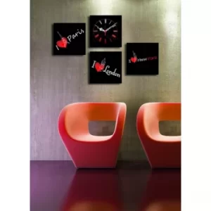 4P1919CS-3 Multicolor Decorative Canvas Wall Clock (4 Pieces)