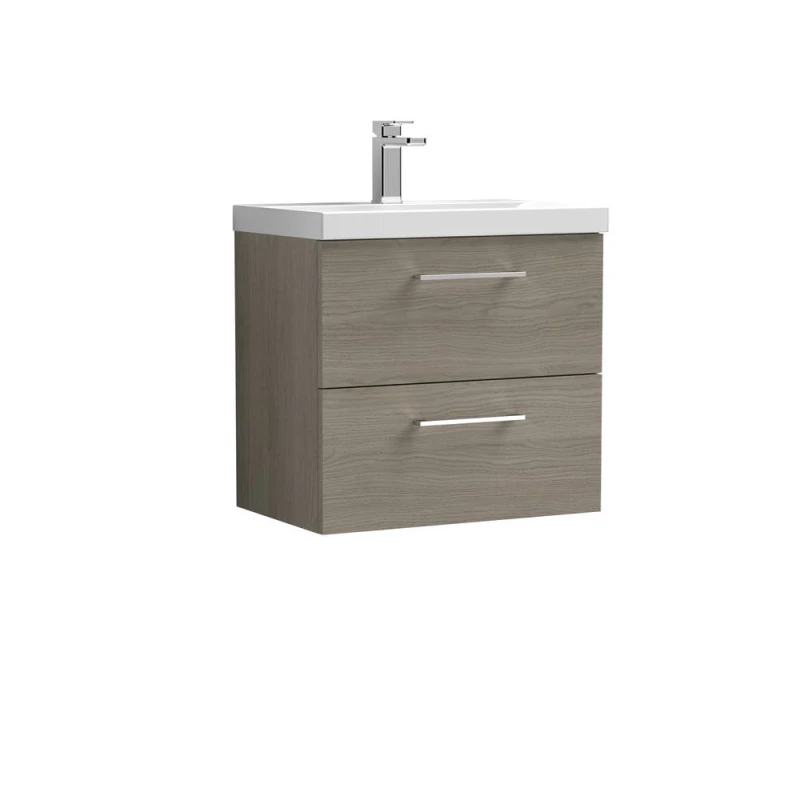 Image of Balterley Wall Hung 2 Soft Close Drawer, Bathroom Vanity Unit, Solace Oak, 600mm in Brown Brown Unisex