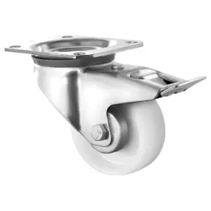 Image of EUROKRAFTbasic Nylon tyres, white, wheel Ø x width 80 x 34 mm, mounting plate, 2+ items, swivel castor with double stop