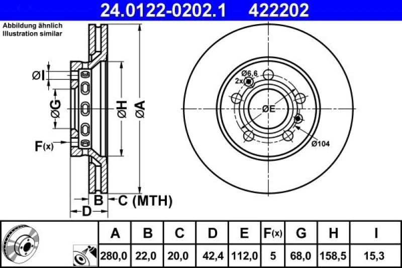 Image of ATE 24.0122-0202.1 Brake disc Vented, Coated, High-carbon Brake Disc (82)