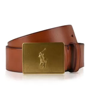 Image of Polo Ralph Lauren Mens 36mm Plaque Vachetta Belt - Brown - XL/W38