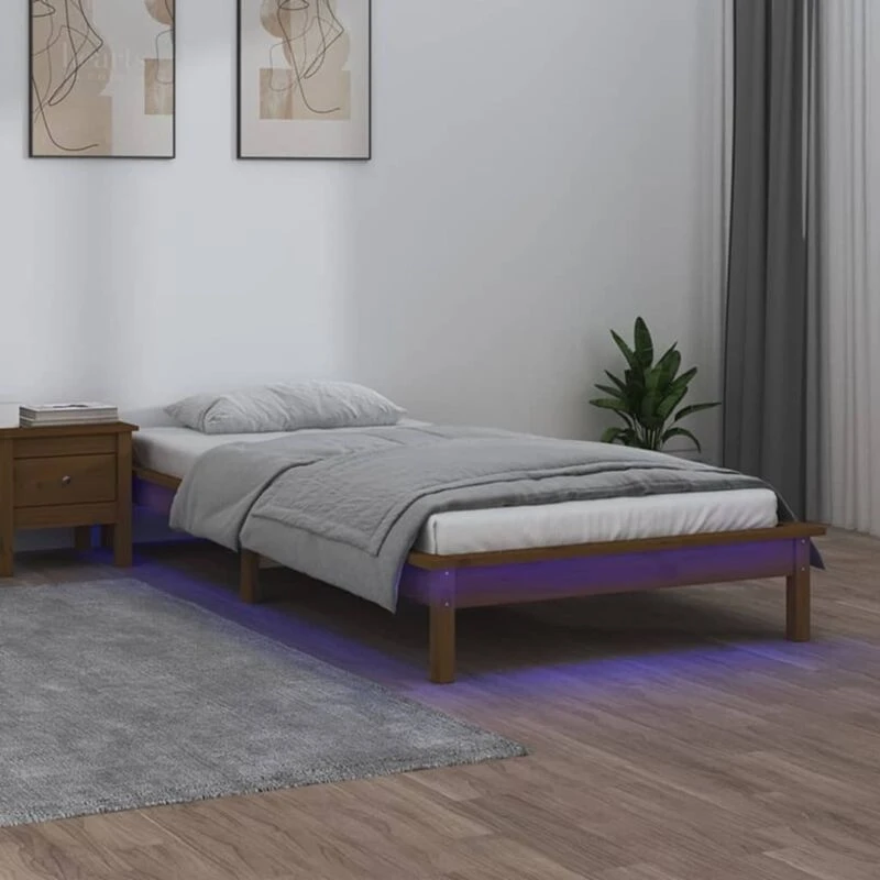Image of vidaXL LED Bed Frame Honey Brown 100x200cm Solid Wood, Brown 820599