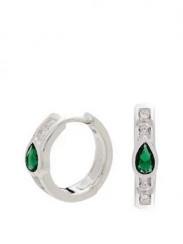 image of Simply Silver Sterling Silver 925 Cubic Zirconia Emerald Green Detail Mini Hoop