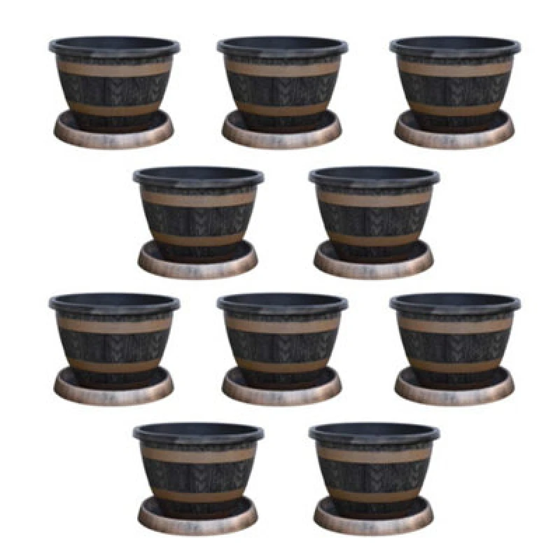 Image of Thompson & Morgan Wooden Barrel Effect Planter & Saucer X 10