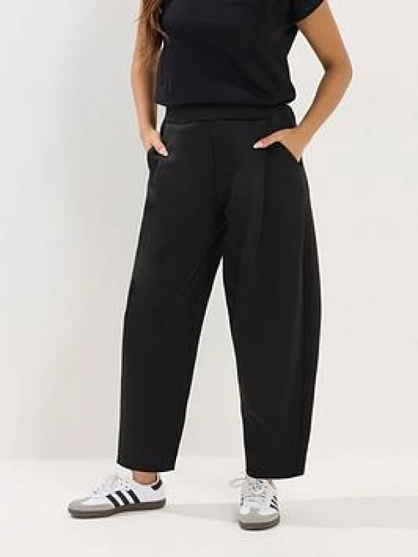 Image of PixieGirl Womens Petite Jersey Pleated Barrel Trousers in Black Size: 6S Black Female 6S