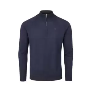 image of Oscar Jacobson Pin Merino Zip Neck Sweater - Blue