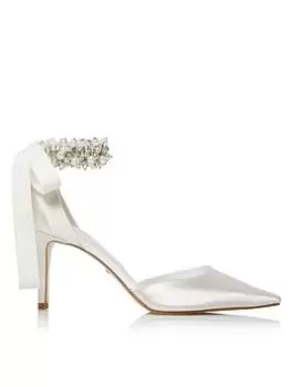 image of Dune London Clarette Embellished Ankle Tie Court Shoe - Ivory, Ivory, Size 5, Women