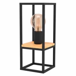 image of Eglo Caged Black Steel And Wood Table Lamp