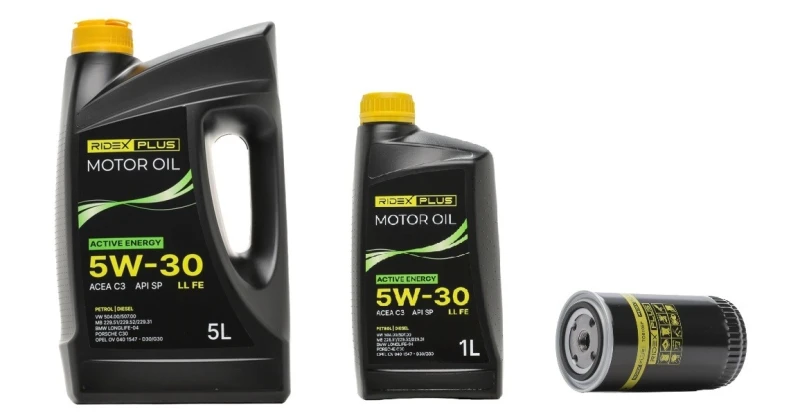 Image of RIDEX PLUS 100908O0123P Oil change kit (oil filter + engine oil) Oil change kit (oil filter + engine oil) (100908)