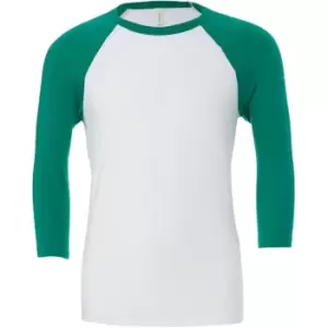 image of Canvas Mens 3/4 Sleeve Baseball T-Shirt (XS) (White/Kelly Green)