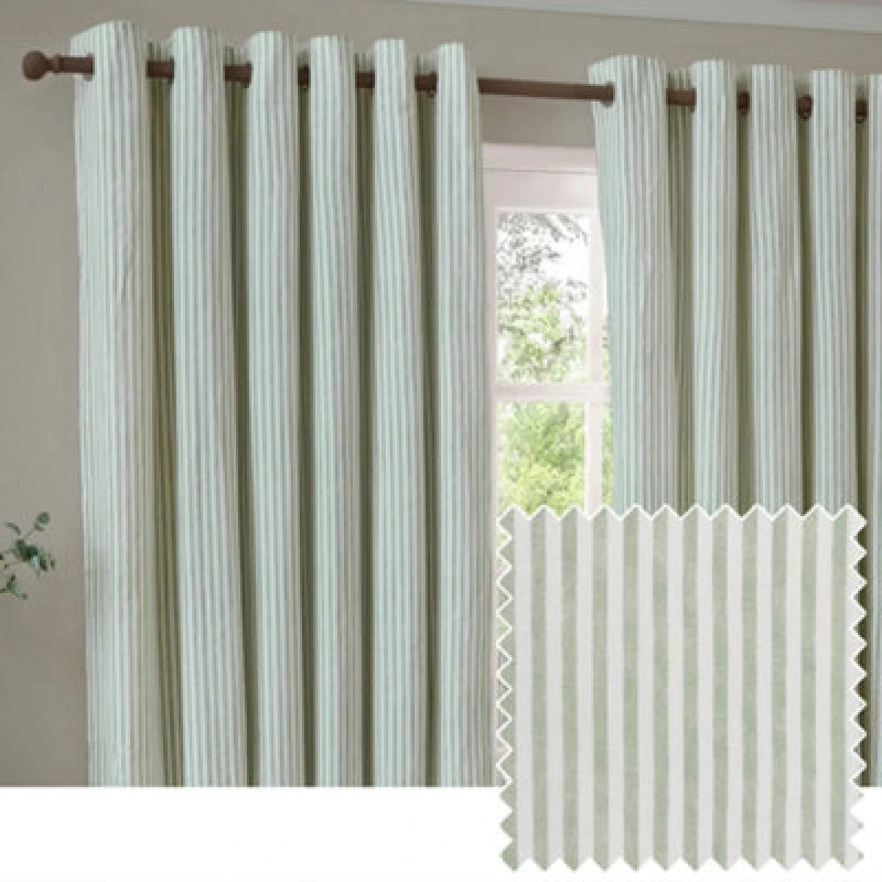 Image of Yard Hebden Striped Cotton Blackout Eyelet Curtains, Eucalyptus, (W) 168 X (D) 183Cm