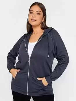 Image of Yours Yours Raglan Zip Thru Hoodie Navy, Blue, Size 30-32, Women