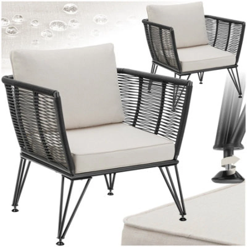 Image of Tectake Garden Chair Sundo - Thick Seat Cushions, Removable Cushion Covers - Anthracite - Set Of 2