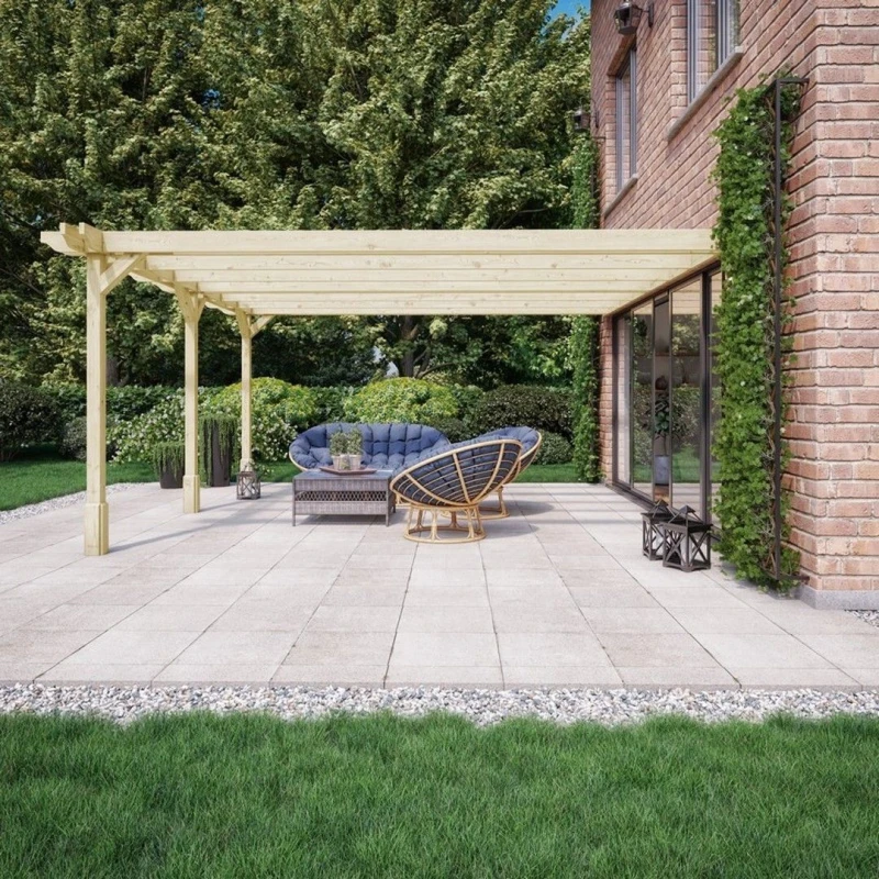 Image of Rutland County Garden Furniture Ltd Wall Mounted Double Pergola 3 Posts, L360 x W480 x H270cm, Green Green Unisex