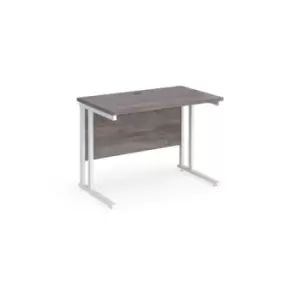 image of Maestro 25 straight desk 1000mm x 600mm - white cantilever leg frame and grey oak top