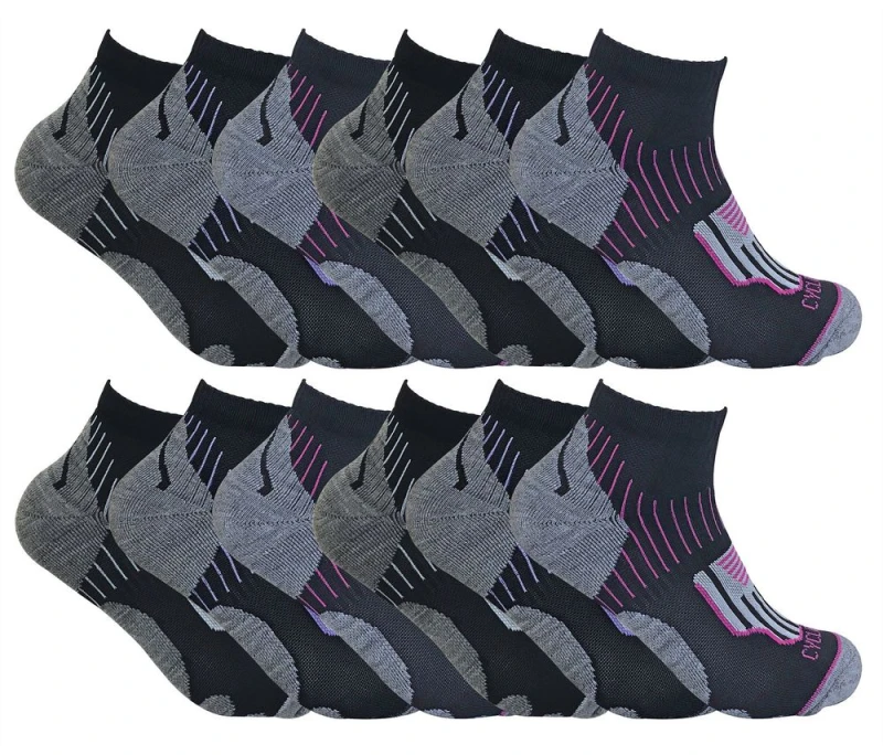 Image of Sock Snob 12 Pack Womens High Performance Cycling Socks - Moisture Wicking, Cushioned Fabric, Ankle Length - Value for Money - 4-7 UK