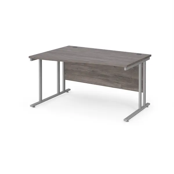 image of Maestro 25 Wave Desk Silver Frame and Grey Oak Table Top - Left Hand - 1400mm