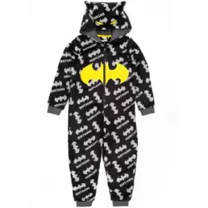 Image of Batman Boys Fluffy All-in-One Nightwear (10-11 Years) (Black/Grey/Yellow)
