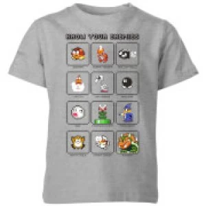Image of Nintendo Super Mario Know Your Enemies Kid's T-Shirt - Grey - 11-12 Years