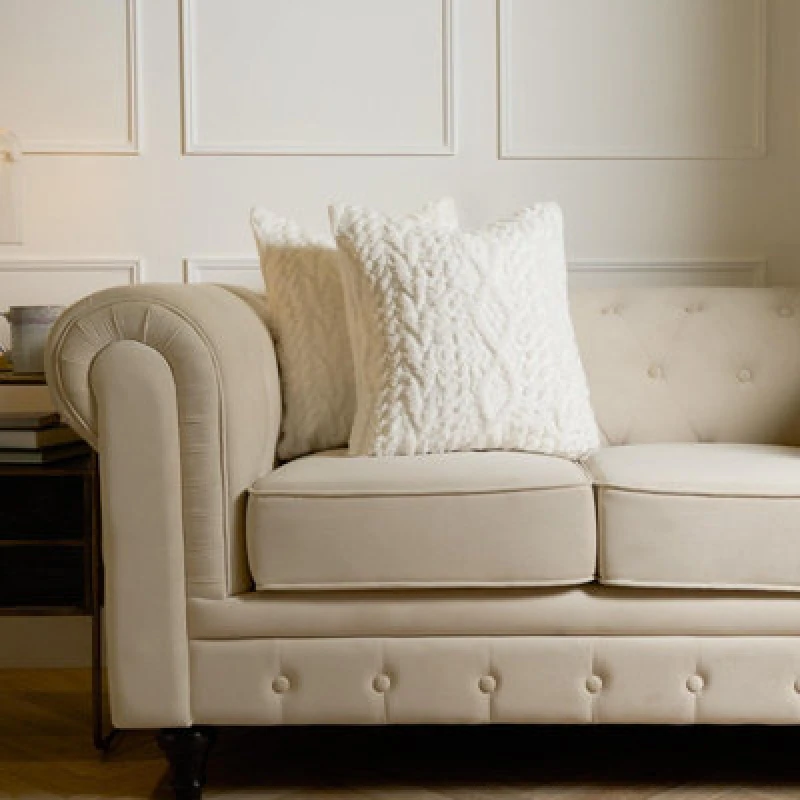 Image of OHS OHS 2 x Cable Knit Cushion Covers Soft Sherpa Cases 18" x 18" in Cream Size: 45cm x 45cm Cream 45cm x 45cm Unisex 5027434191420