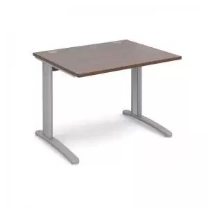 image of TR10 straight desk 1000mm x 800mm - silver frame and walnut top