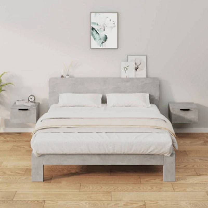 Image of Vidaxl Wall-mounted Bedside Cabinets 2 Pcs Concrete Grey 34X30X20 Cm, Grey 811385