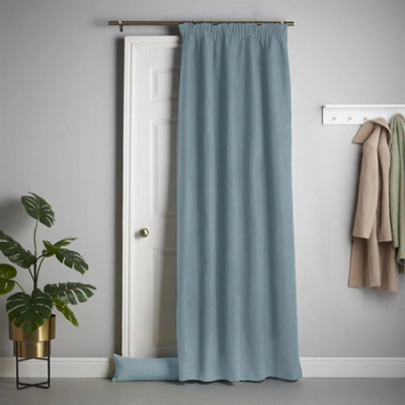 Image of Luxury Living Velvet Chenille Thermal Fleece Lined Single Pencil Pleat Door Curtain Teal
