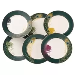 image of Peacock Feather Tea Plates Set of 6