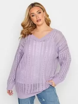 Image of Yours Double V Stitch Jumper Purple, Purple, Size 14-16, Women