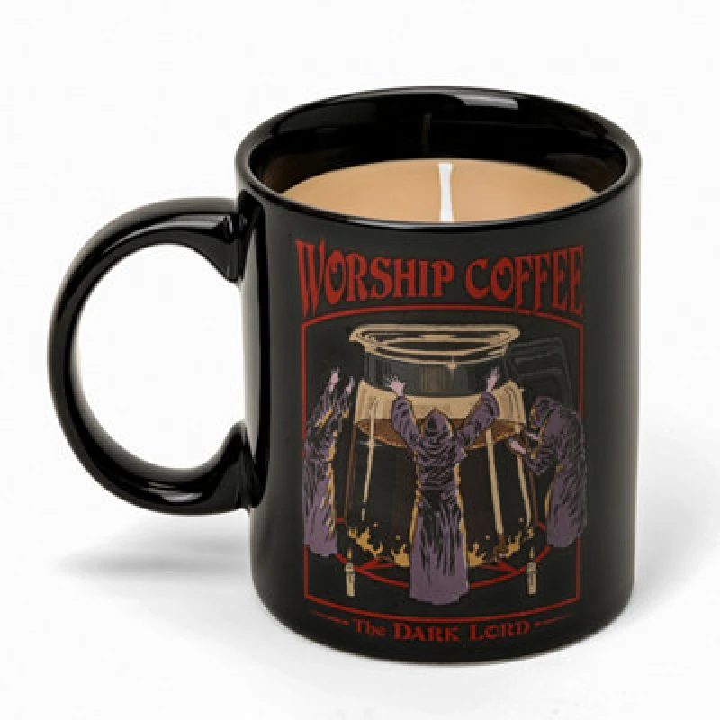 Image of Steven Rhodes Worship Coffee Black Mug Candle With Vanilla Espresso Scent