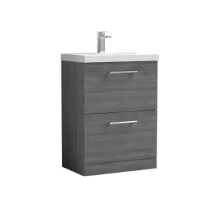 Image of Nuie Arno 600mm Floor Standing 2 Drawer Vanity & Basin 1 Anthracite