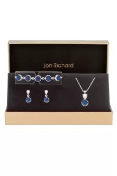 Image of Silver Plated Open Stone Blue Trio Set - Gift Boxed