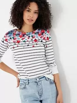 Image of Joules Harbour Print Long Sleeve Jersey Top - White/Multi, Size 16, Women