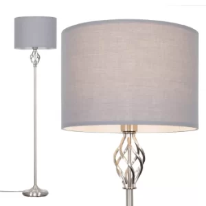 Memphis Brushed Chrome Floor Lamp with Grey Shade