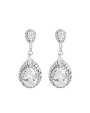 image of Jon Richard Silver Plated Double Pave Halo Peardrop Earring