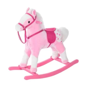 image of Homcom Plush Ride On Pink Rocking Horse, Pink